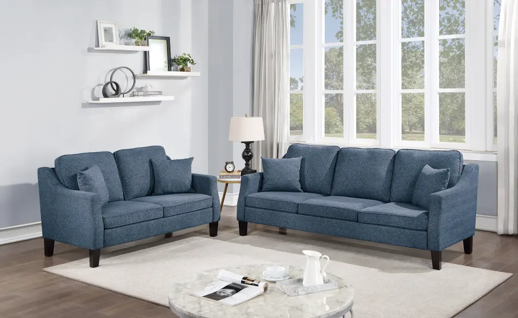 2 Piece Sofa Set Sofa and Loveseat Living Room Home Decor Navy Blended Chenille kanepe