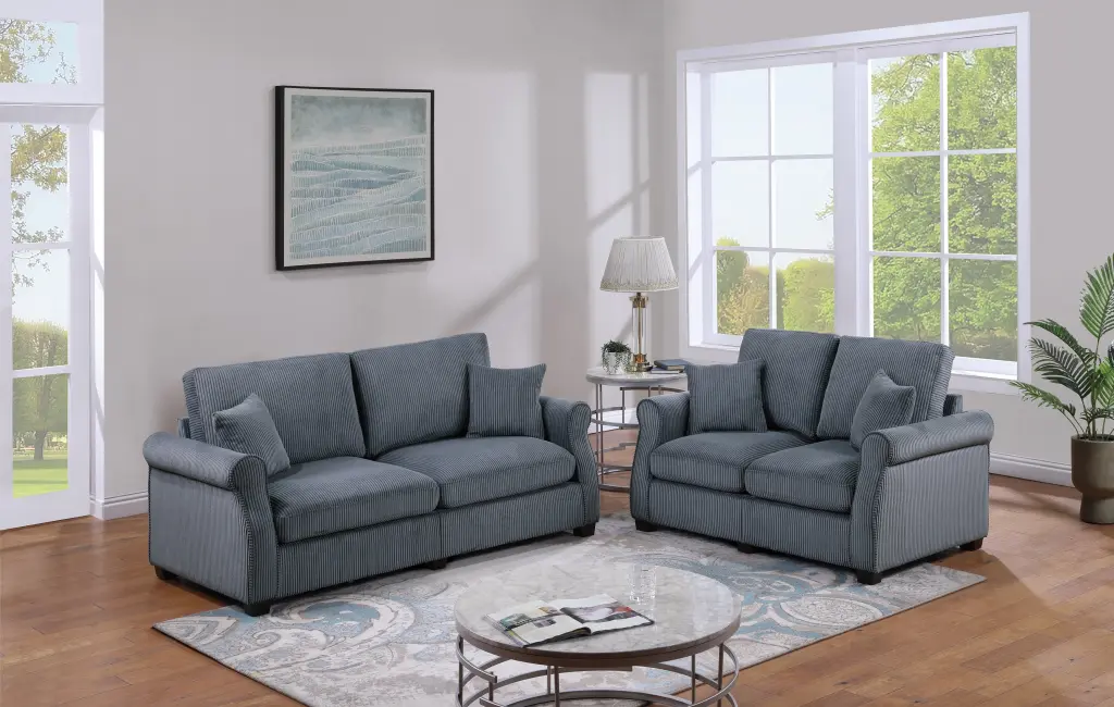 Timeless Living Room 2Pc Sofa Set Dark Gray Corduroy Sofa Loveseat Pillows kanepe