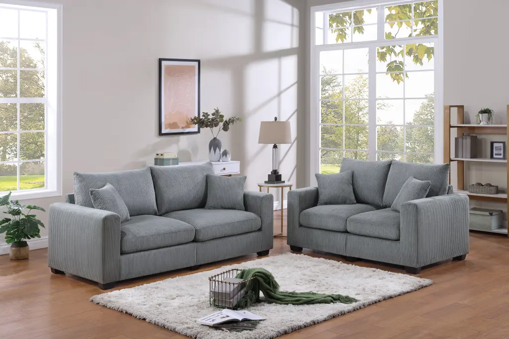 Timeless Living Room 2 Piece Sofa Set Fog Corduroy Sofa and Loveseat Pillows kanepe