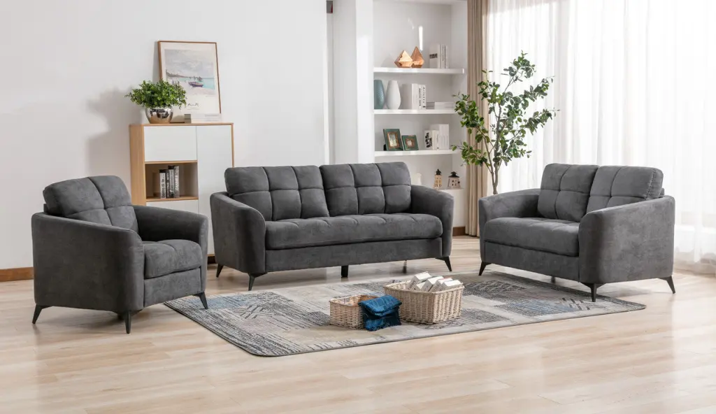 Callie Gray Woven Material Sofa Loveseat Chair Living Room Set Gray Velvet lilola home