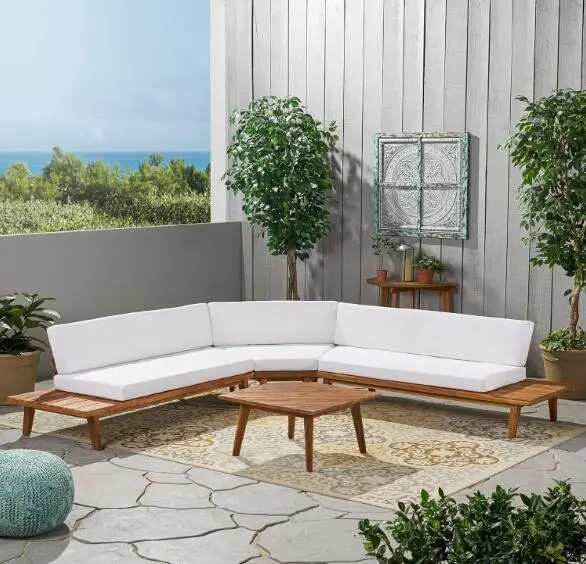 Hillcrest V-Shaped 4 Piece Sofa Set White Acacia Wood nh-gardenpara