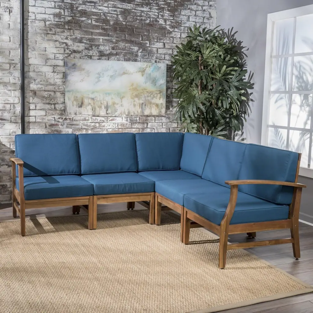 Perla 5 Piece Sofa Set Blue Acacia Timber Living Room Furniture nh-gardenpara
