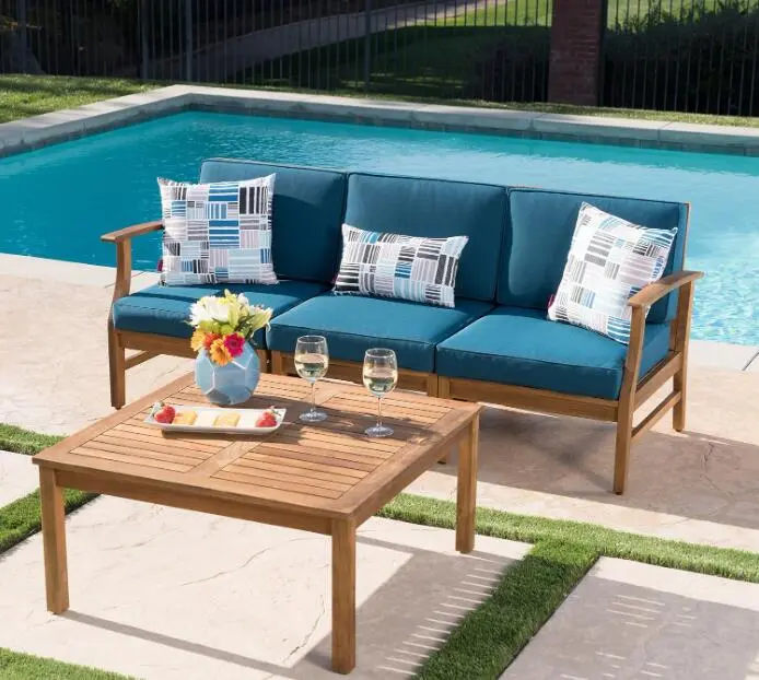 Perla 3 Seater Sofa And Table Set Blue Acacia Timber - Living Room Furniture nh-gardenpara