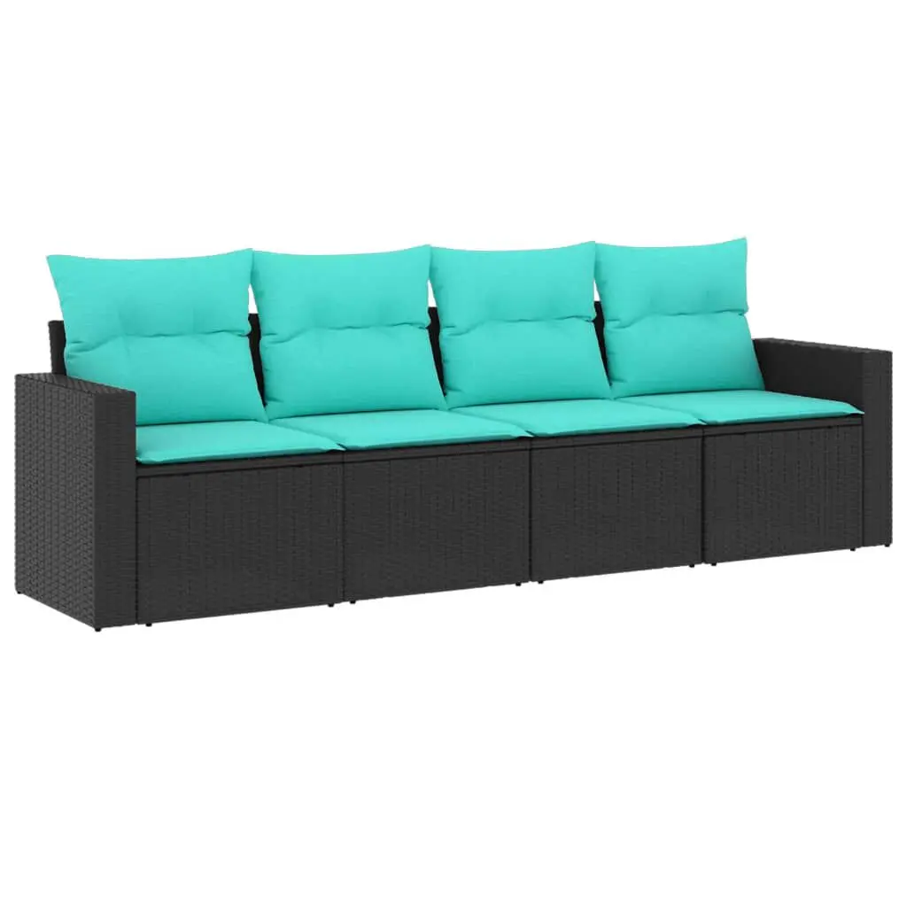 4 Piece Black Poly Rattan Patio Sofa Set Cushions Outdoor Furniture