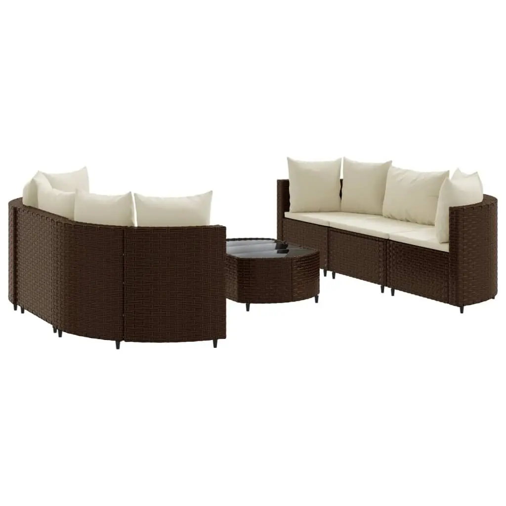 7 Piece Brown Poly Rattan Patio Sofa Set Cushions Outdoor Seating Collection