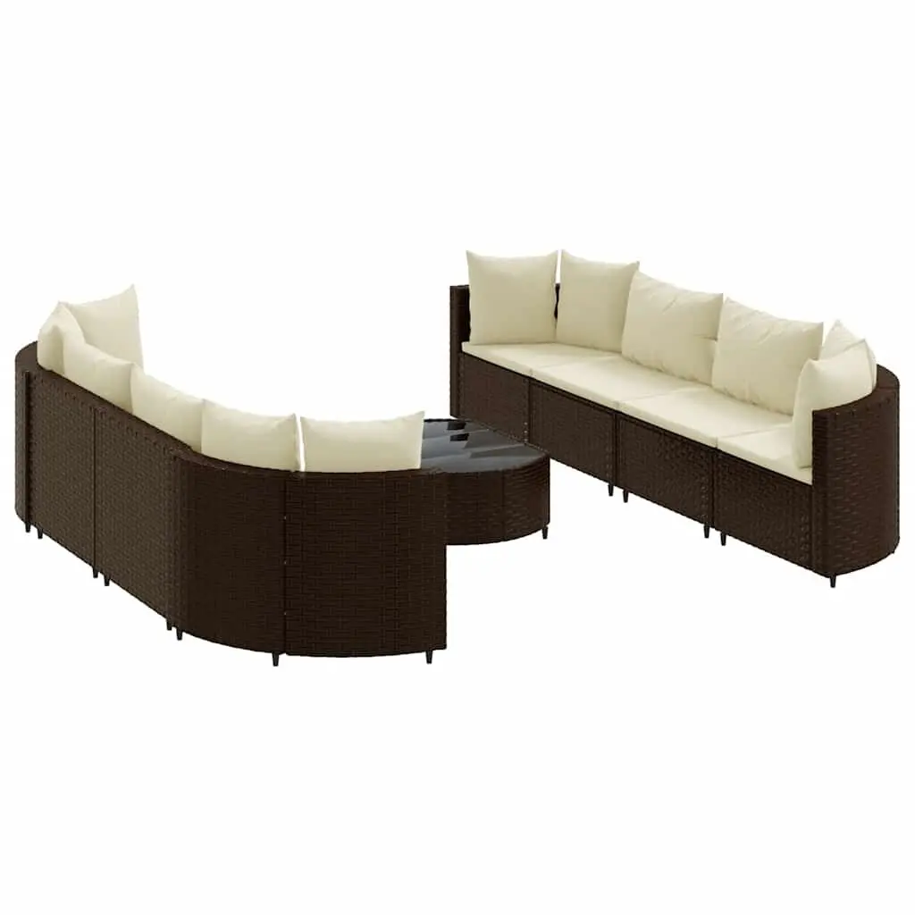 9 Piece Brown Poly Rattan Patio Sofa Set Cushions Complete Outdoor Collection
