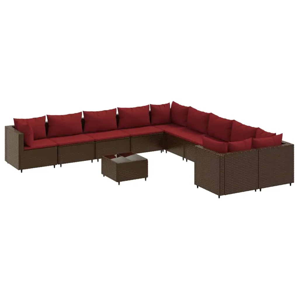 10 Piece Brown Poly Rattan Patio Sofa Set Cushions Luxury Outdoor Furniture