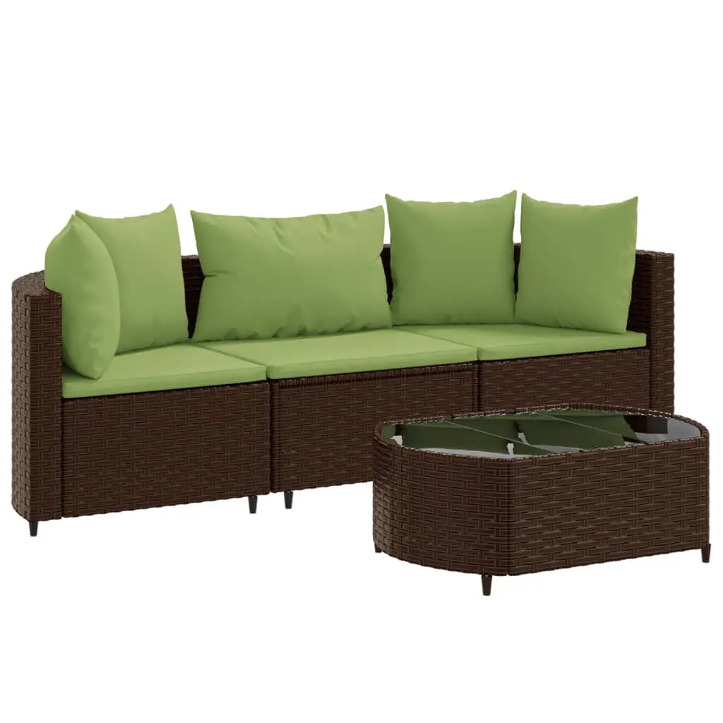 4 Piece Brown Poly Rattan Patio Sofa Set Cushions