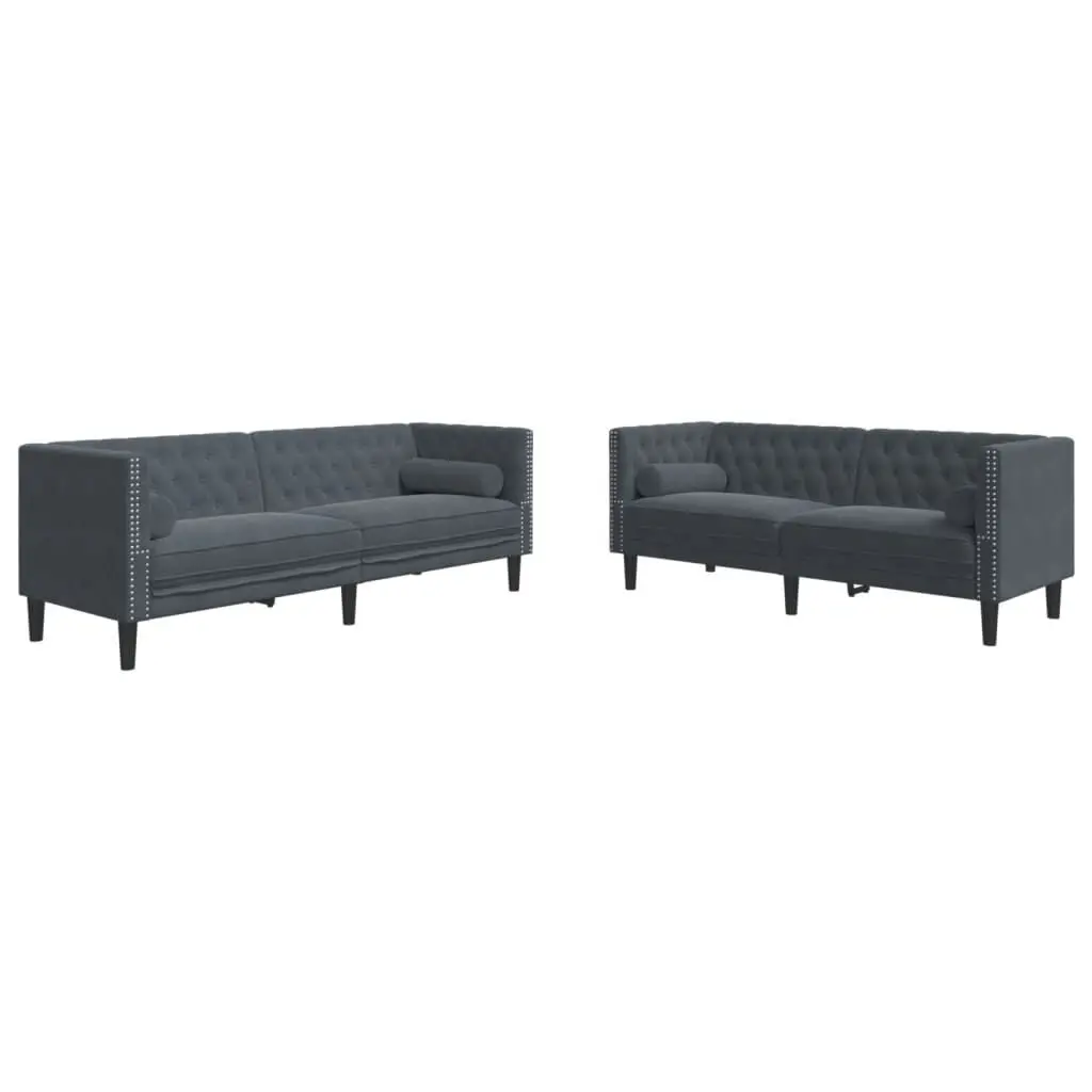 2 Piece Chesterfield Sofa Set Dark Gray Velvet Strengthened Frame