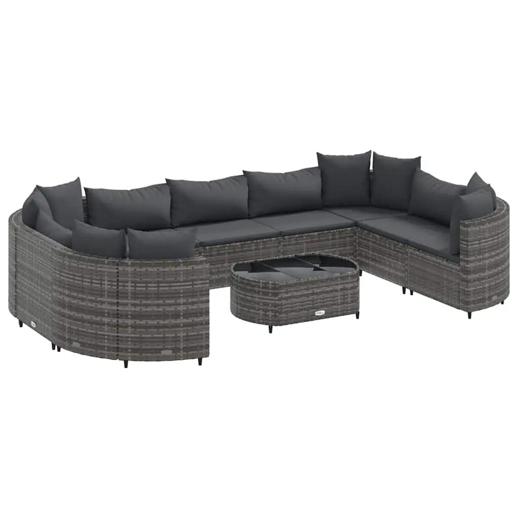 10 Piece Gray Poly Rattan Patio Sofa Set Cushions Garden