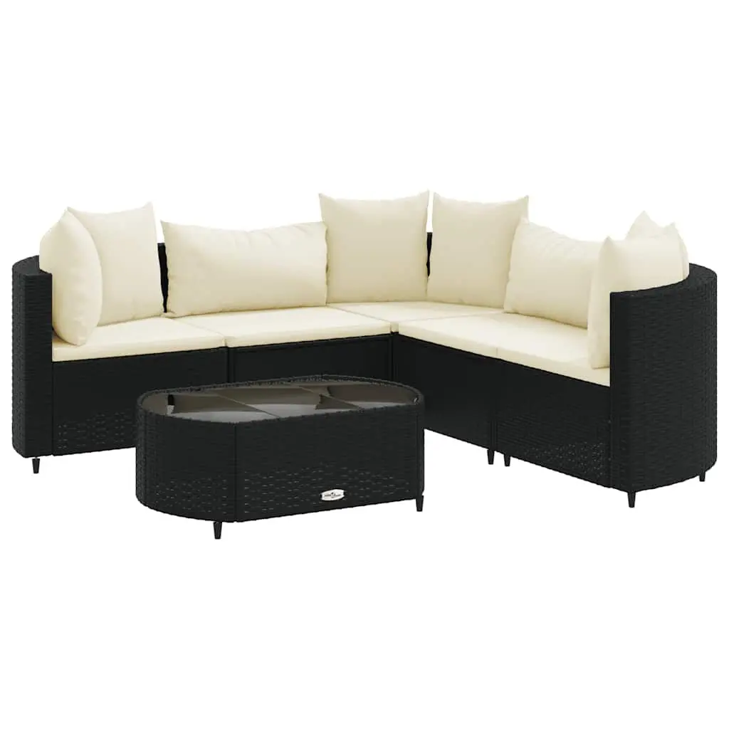 6 Piece Patio Sofa Set Cushions Black Poly Rattan Outdoor Furniture