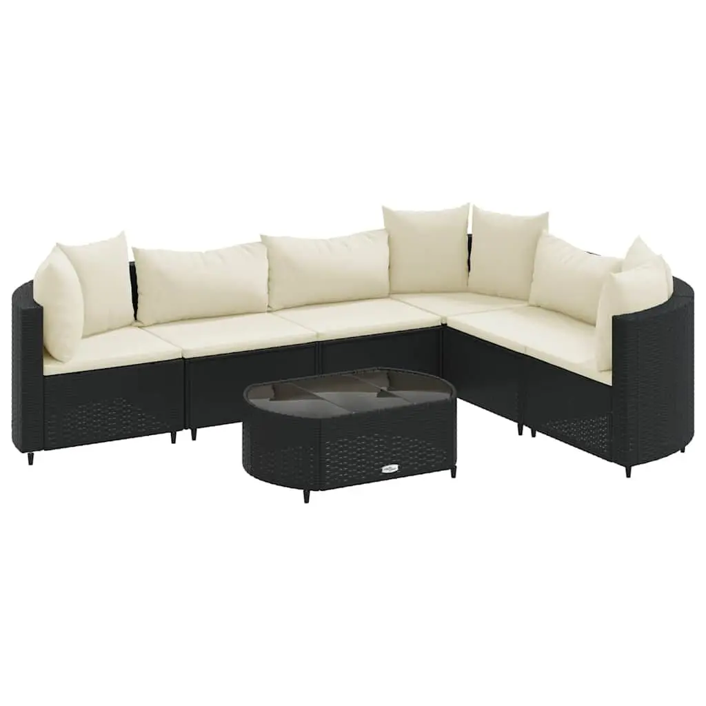 7 Piece Patio Sofa Set Cushions Black Poly Rattan Outdoor Furniture
