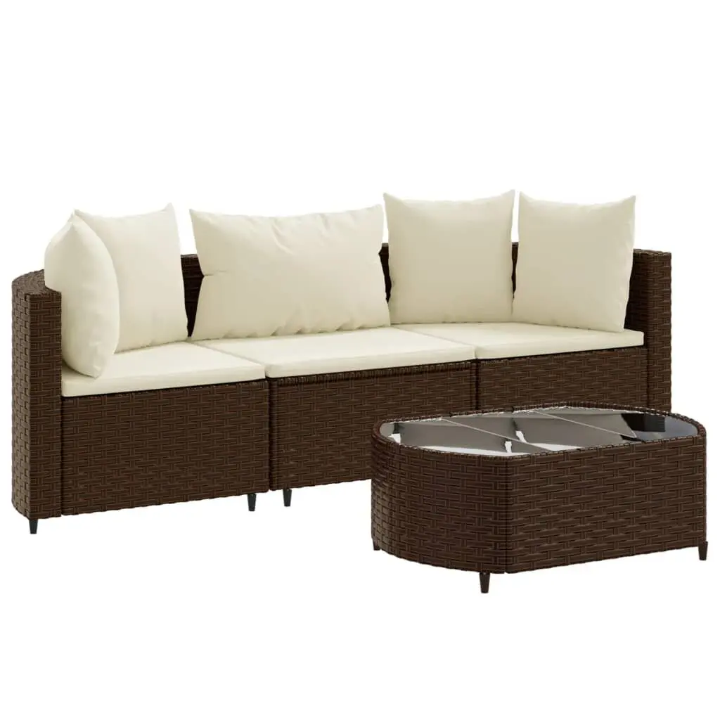 4 Piece Patio Sofa Set Cushions Brown Poly Rattan Outdoor Furniture