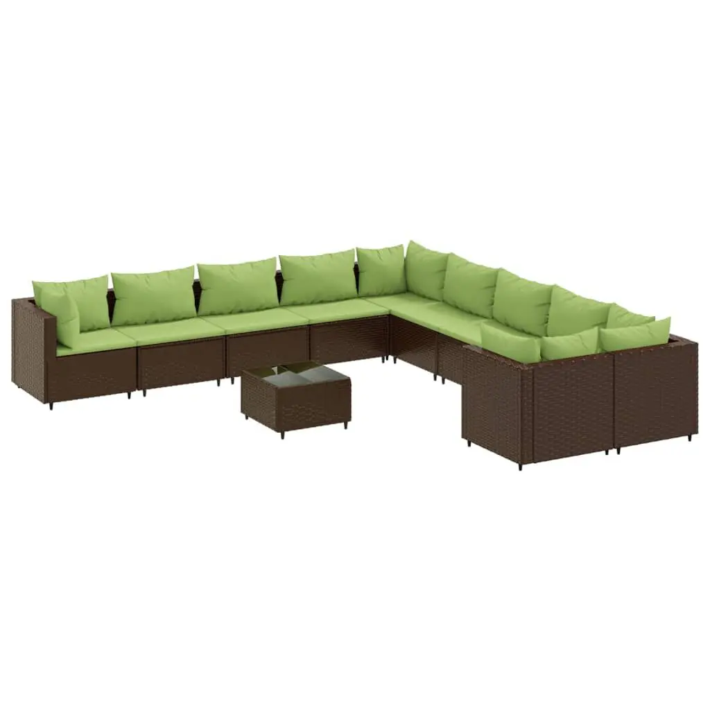 11 Piece Patio Sofa Set Cushions Brown Poly Rattan Complete Outdoor Set