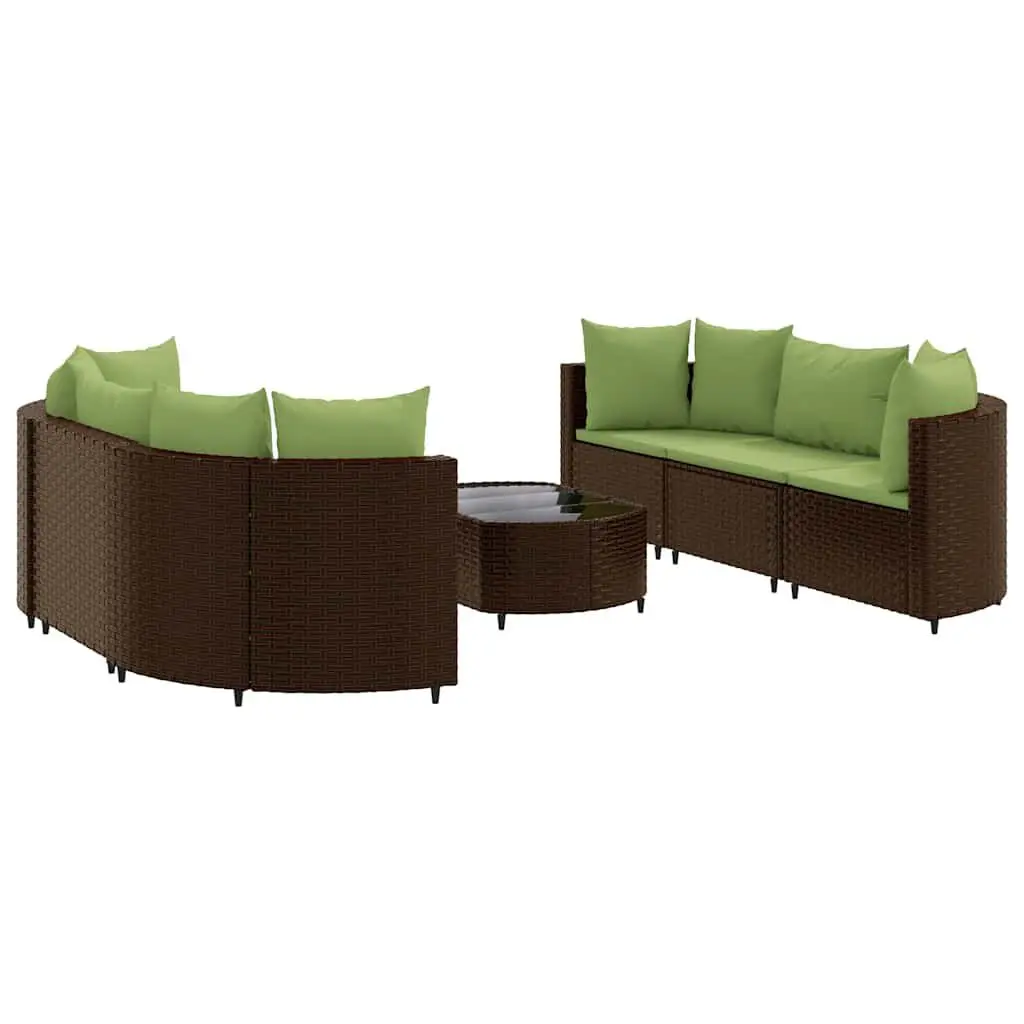 7 Piece Patio Sofa Set Cushions Brown Poly Rattan Outdoor Living Room
