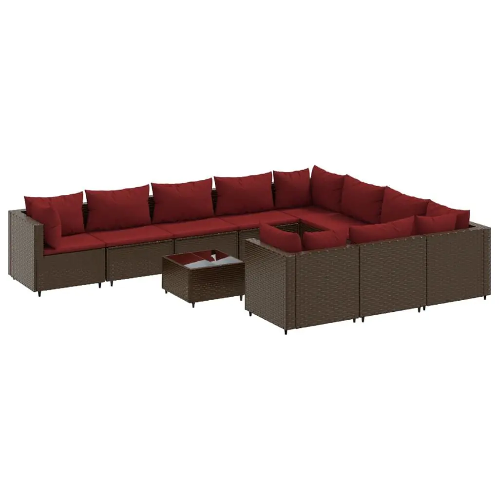 11 Piece Patio Sofa Set Cushions Brown Poly Rattan Outdoor Living Room