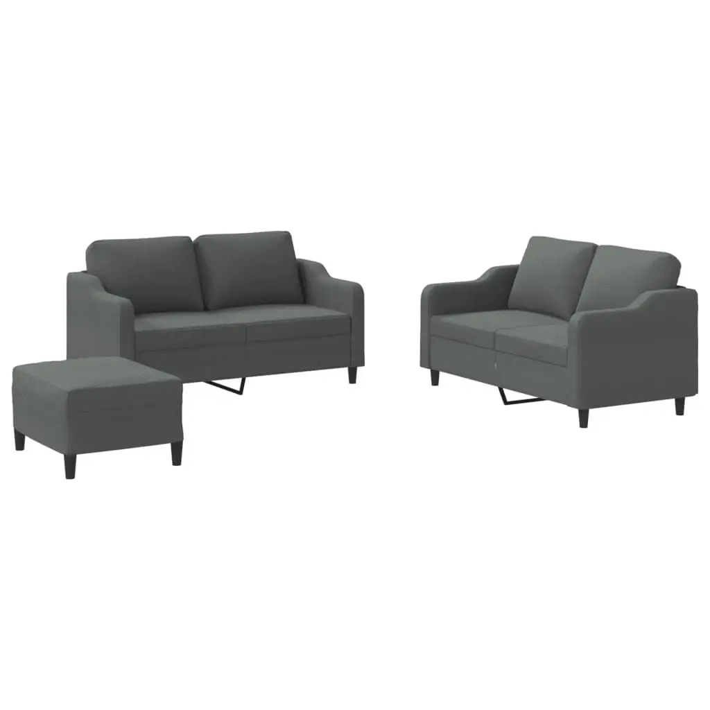 3 Piece Sofa Set Cushions Dark Gray Fabric Living Room Furniture