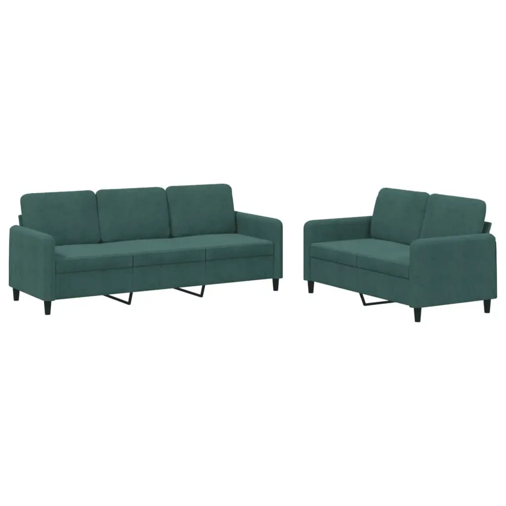 2 Piece Sofa Set Dark Green Velvet Living Room Furniture