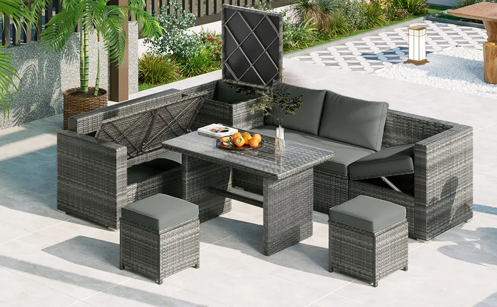 Outdoor 6 Piece All Weather PE Rattan Sofa Set Garden Patio Wicker Seating topmax