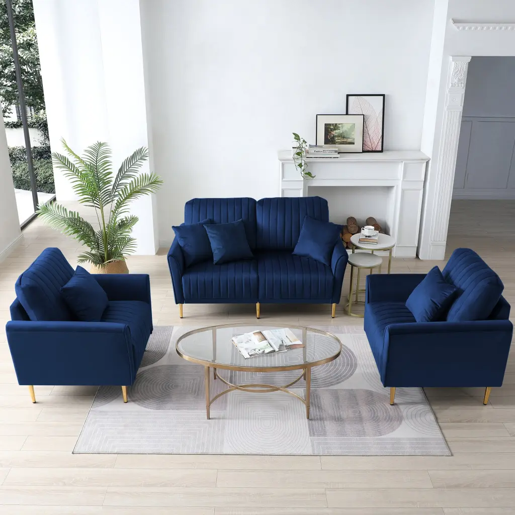 3 Piece Velvet Living Room Sofa Set 2 Accent Chairs And 2 Seater ui furniture