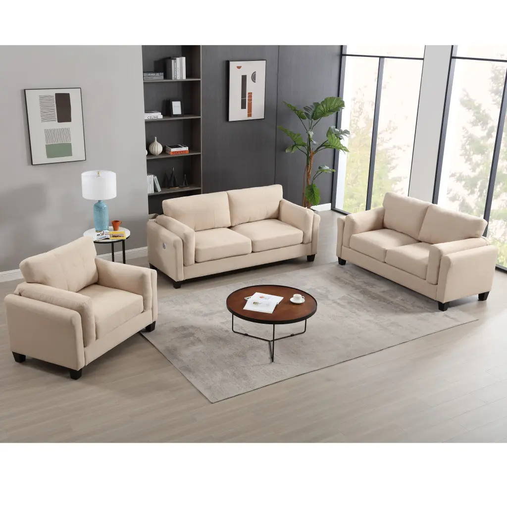 Oversized Modern 3 Piece Sofa Set Double Armrest Living Room Furniture w2325