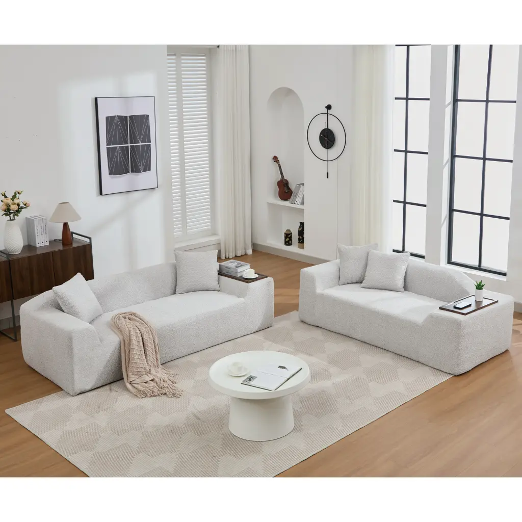 2 Piece Boucle Cloud Sofa Set Upholstered Modern Living Room Sofa wf-furniture