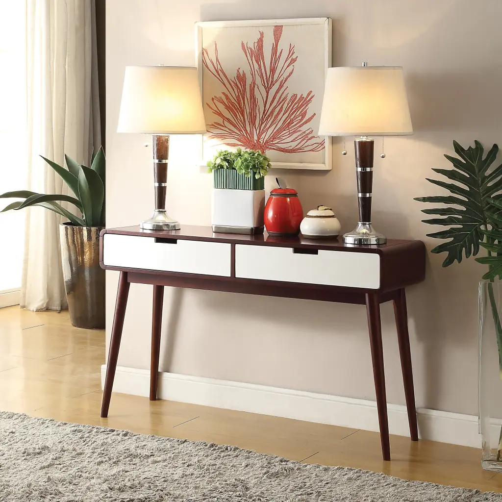 Espresso White 2 Drawer Sofa Table Primary Living Space furniture max