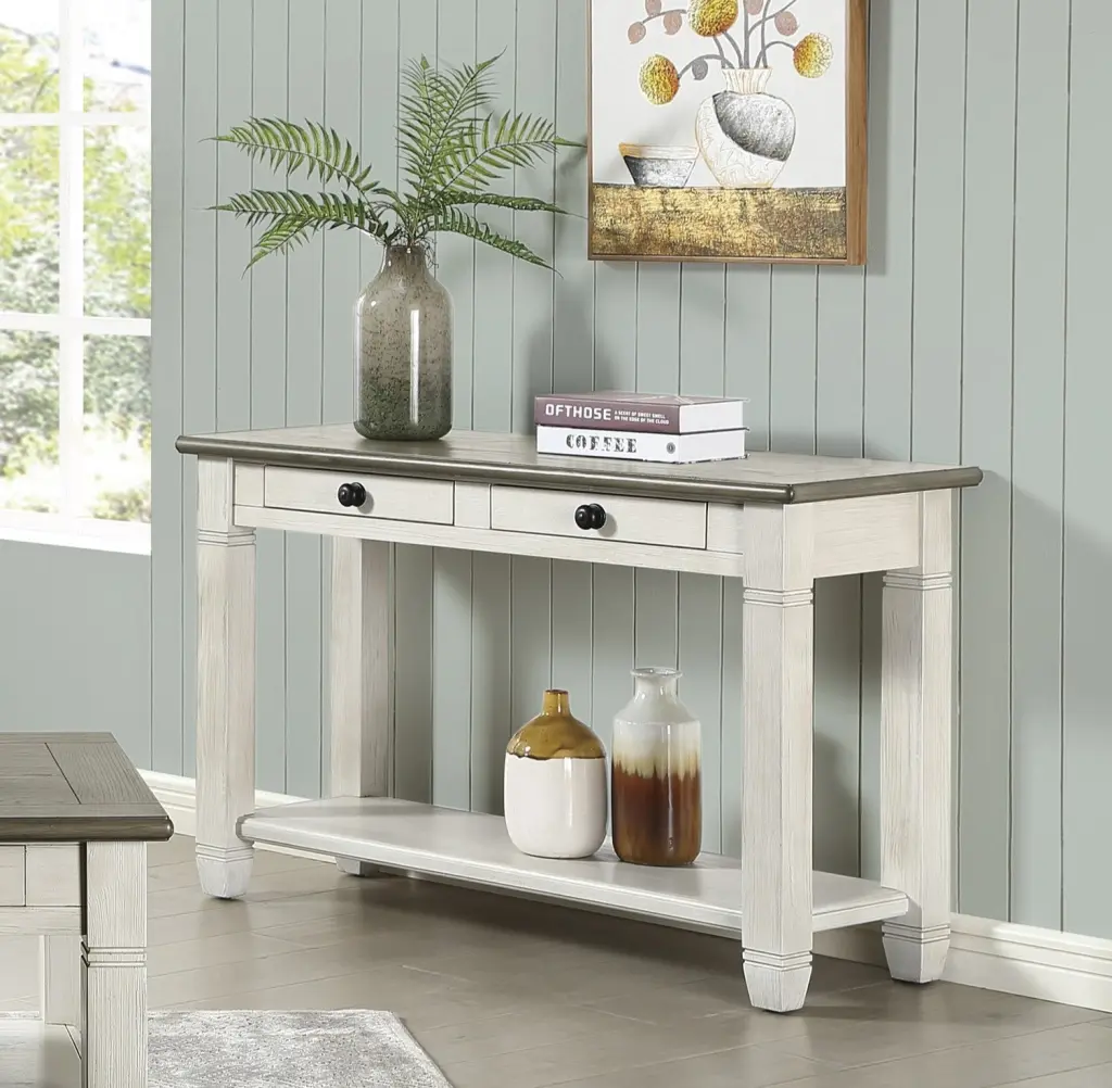Rosy Brown and Antique White Finish 1 Piece Sofa Table 2 Drawers kanepe