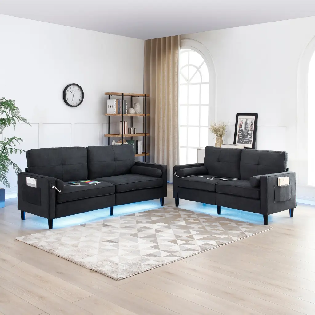 2-Piece Modern Sofa and Loveseat Set Side Pockets Living Room aijiafurniture