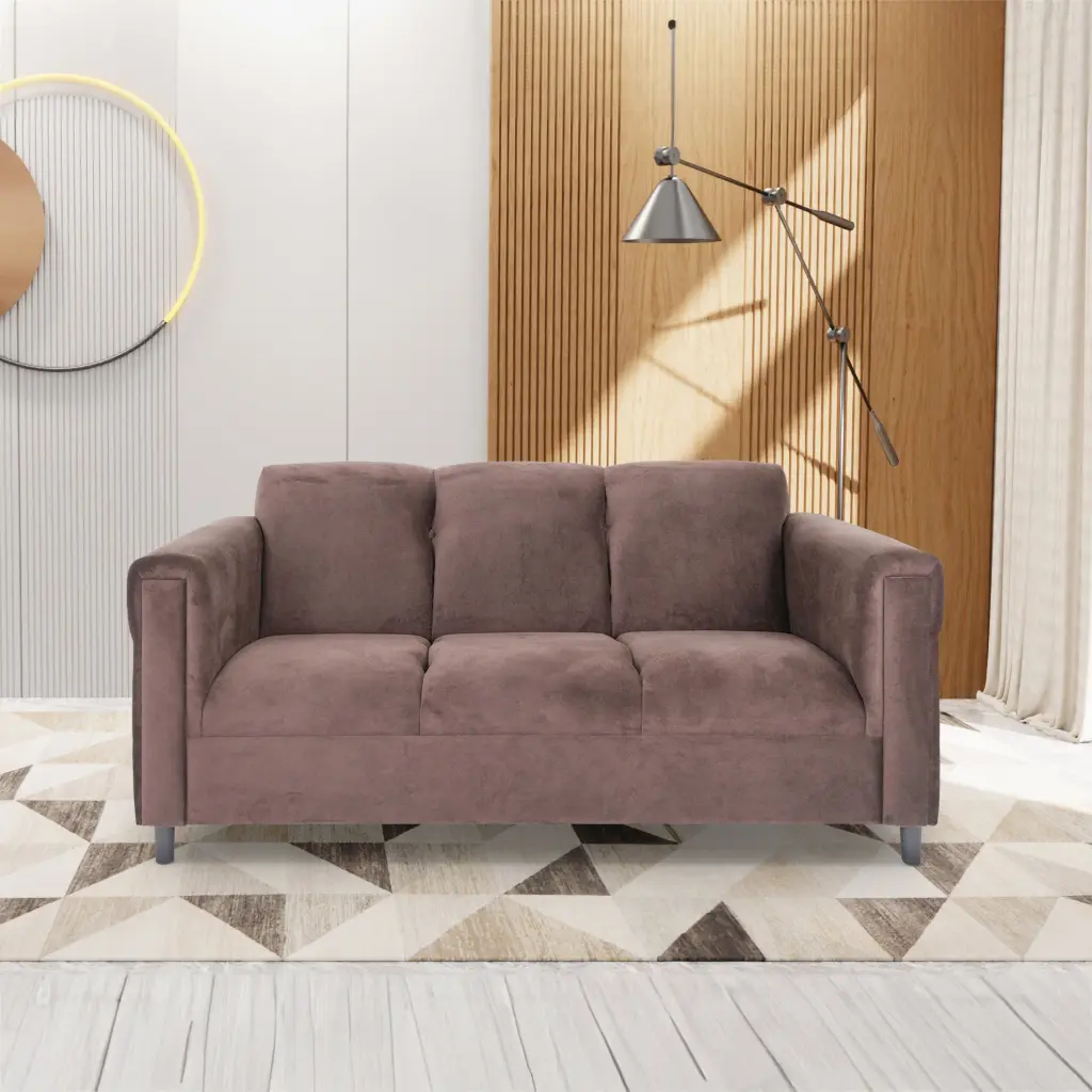 Dark Brown Suede Sofa Modern 3 Seater Couch Living Room american-made seating