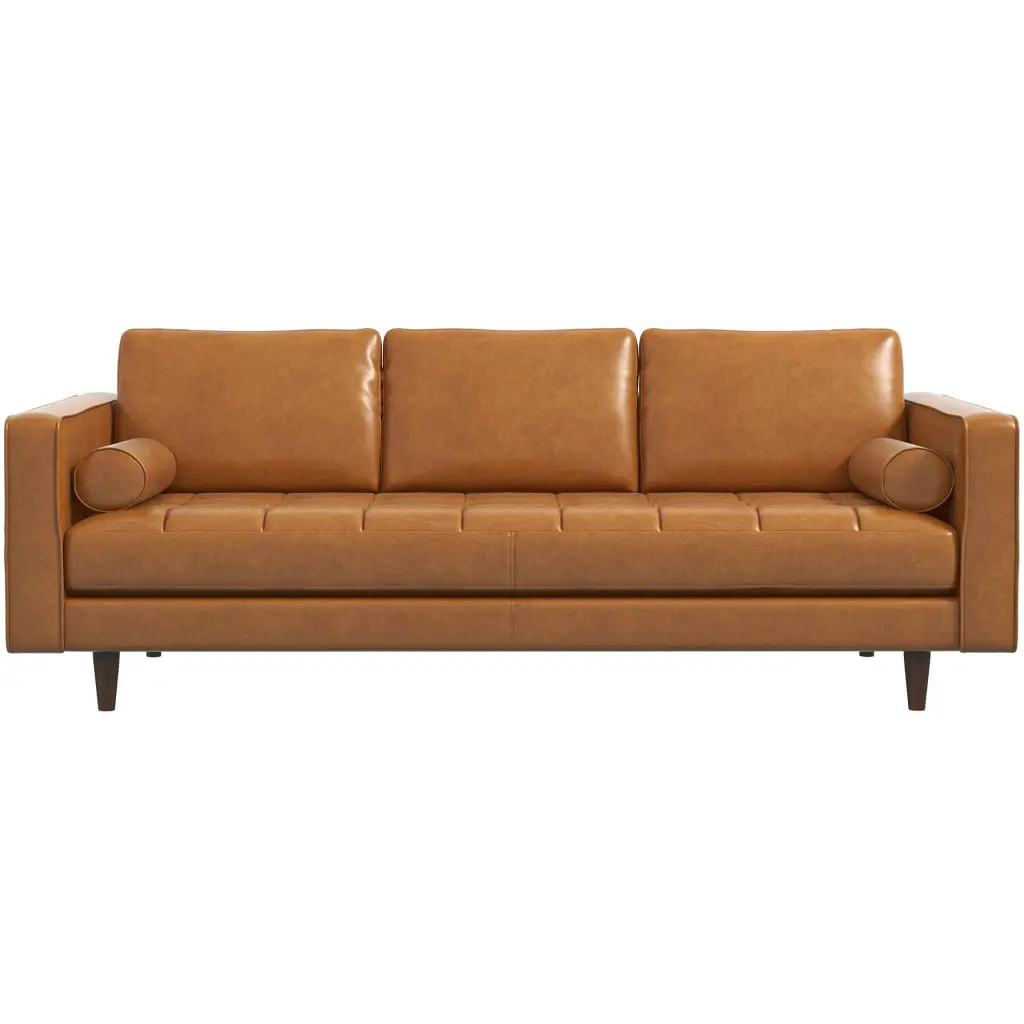 Catherine Sofa Light Brown Rustic Tan Brown Authentic Leather Wood Pillows ashcroft furniture