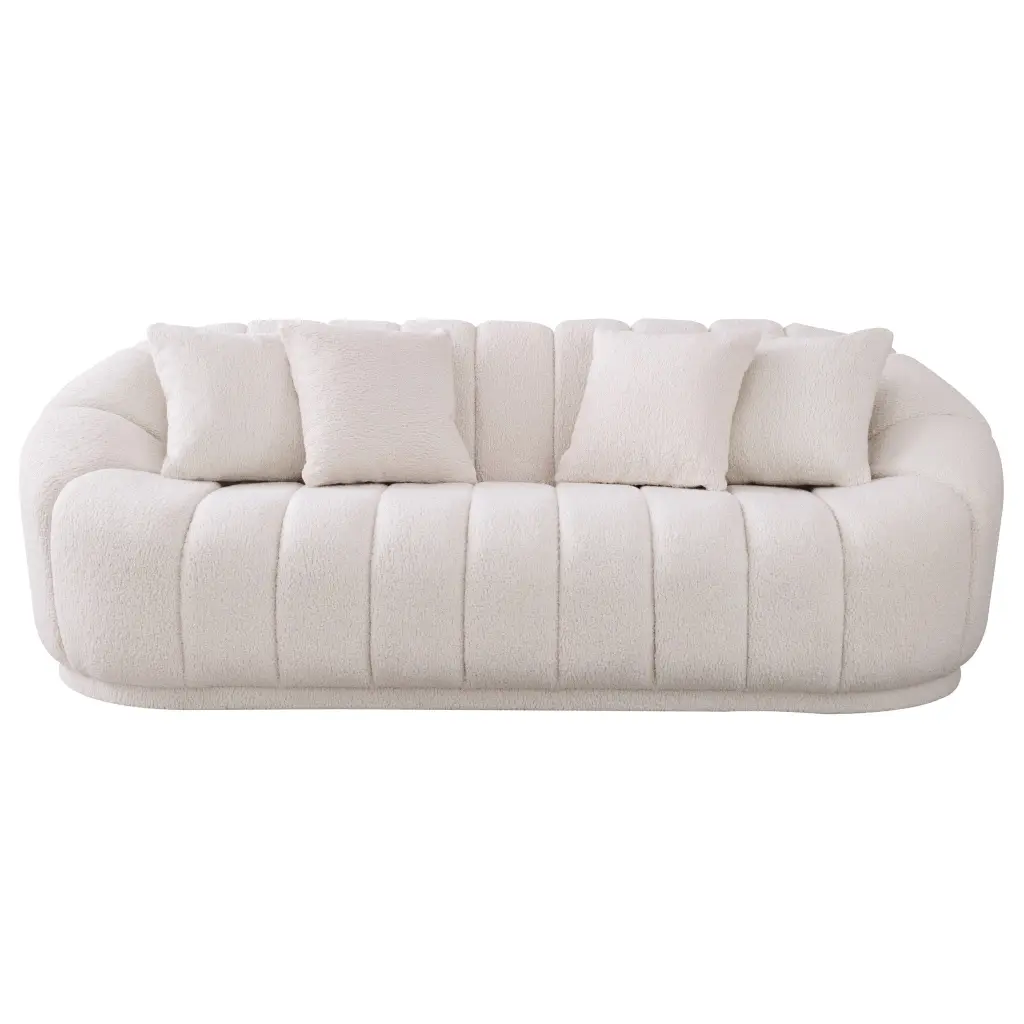 Maximilian Modern Japandi Style Tight Back Boucle Couches Ivory White ashcroft furniture