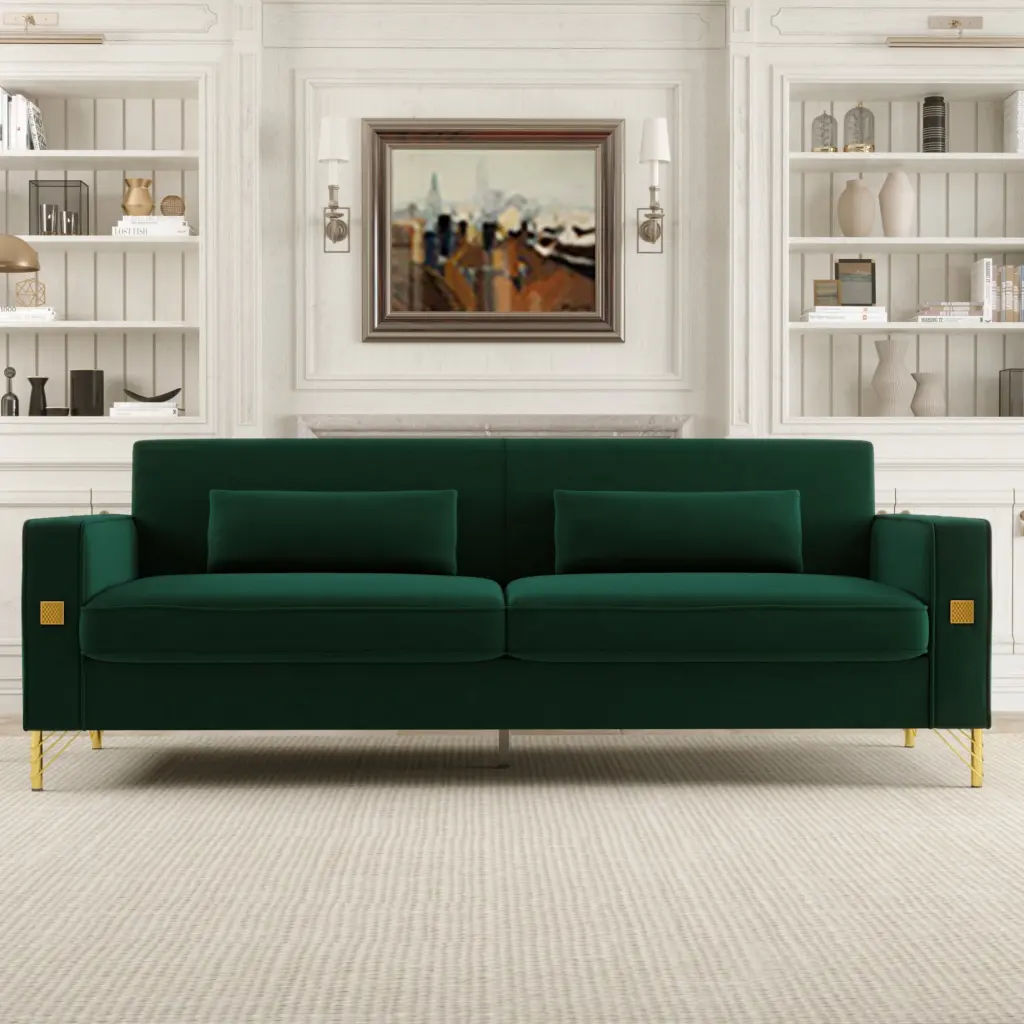 FX P18 RG2 Sofa Premium Emerald Green Velvet Gold Accents factoryx