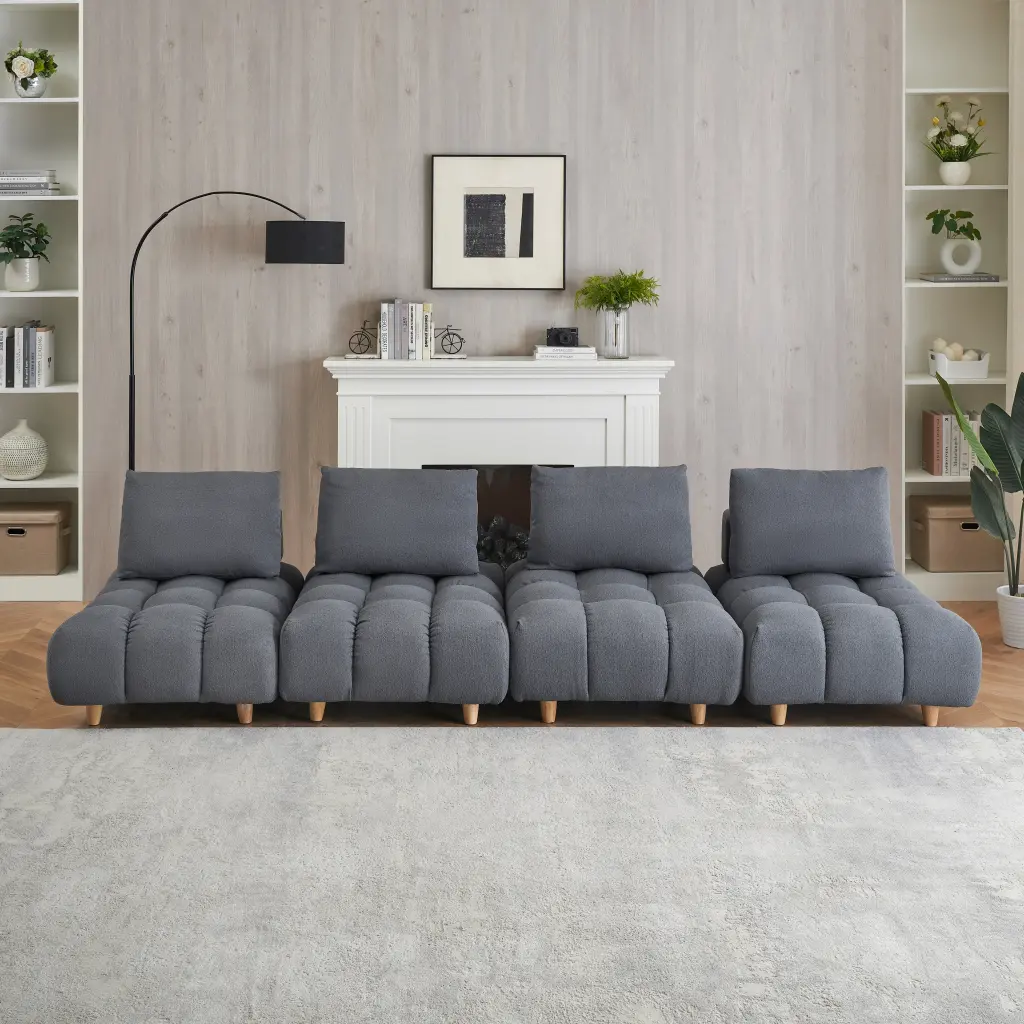 120 Inches Long Teddy Sofa Fabric Spacious and Cozy Seat Living Room fan chen furniture