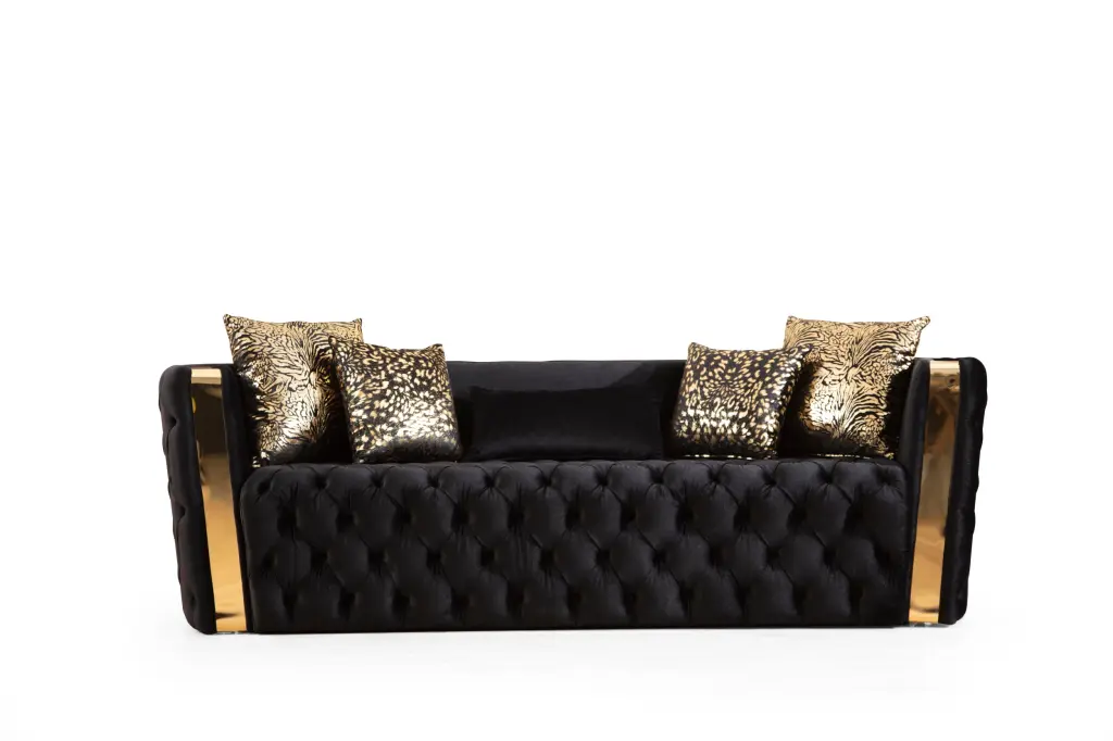 Naomi Button Tufted Sofa Velvet Material Gold Accent Modern Loveseat galaxy home furnishings