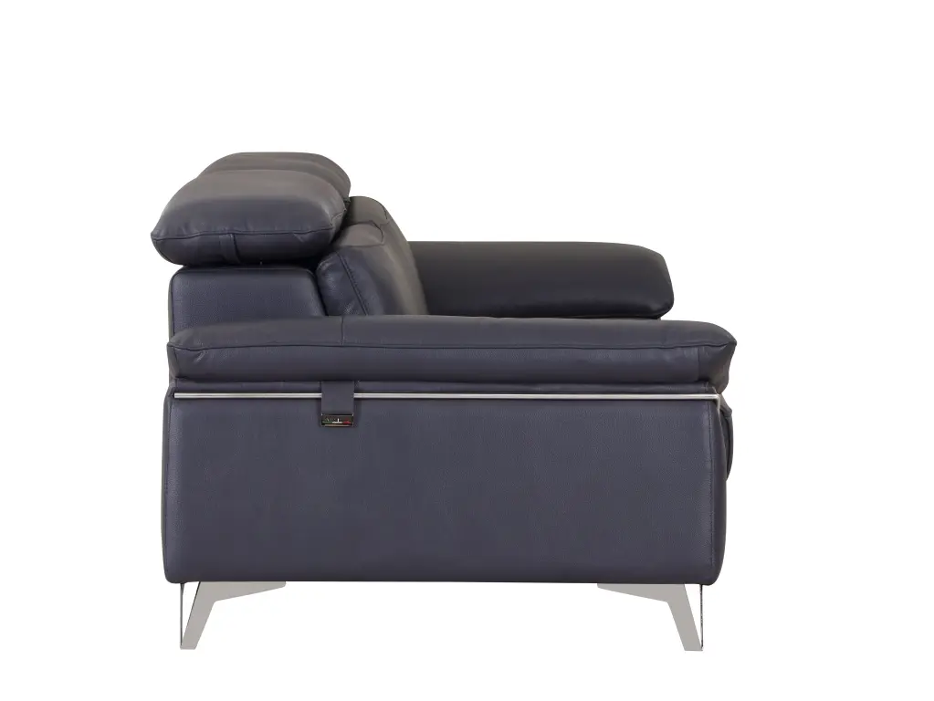 Top Grain Italian Leather Sofa Navy Blue Foam Cushions global united