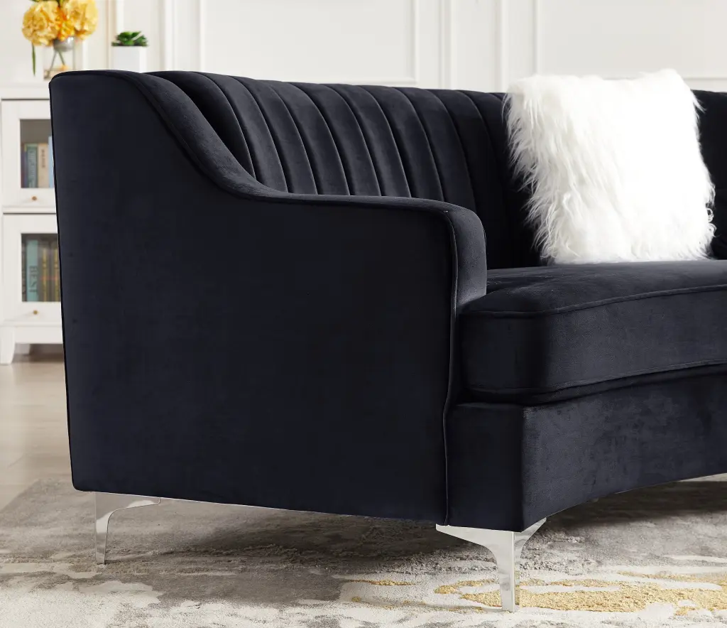 Black Velvet Curved Sofa Modern Living Room hao xiang store