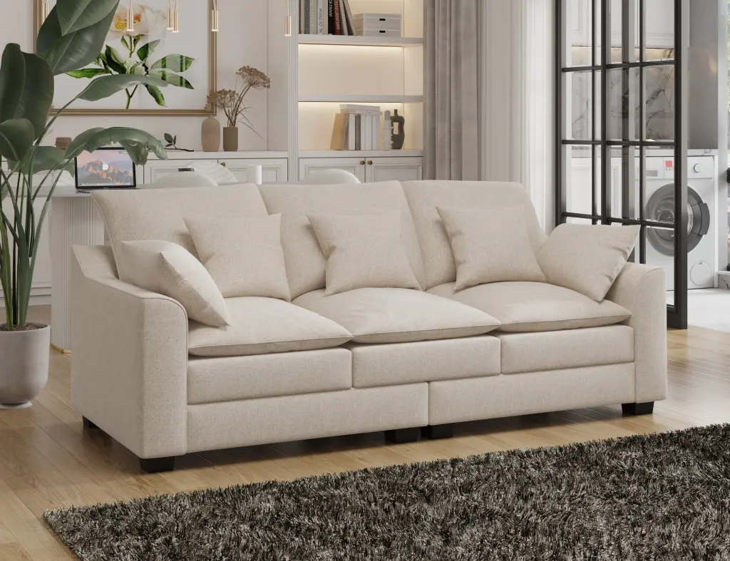 78.7 Inch 3 Seater Sofa Couch Pillows Polyester Upholstery Duck Design hdf store