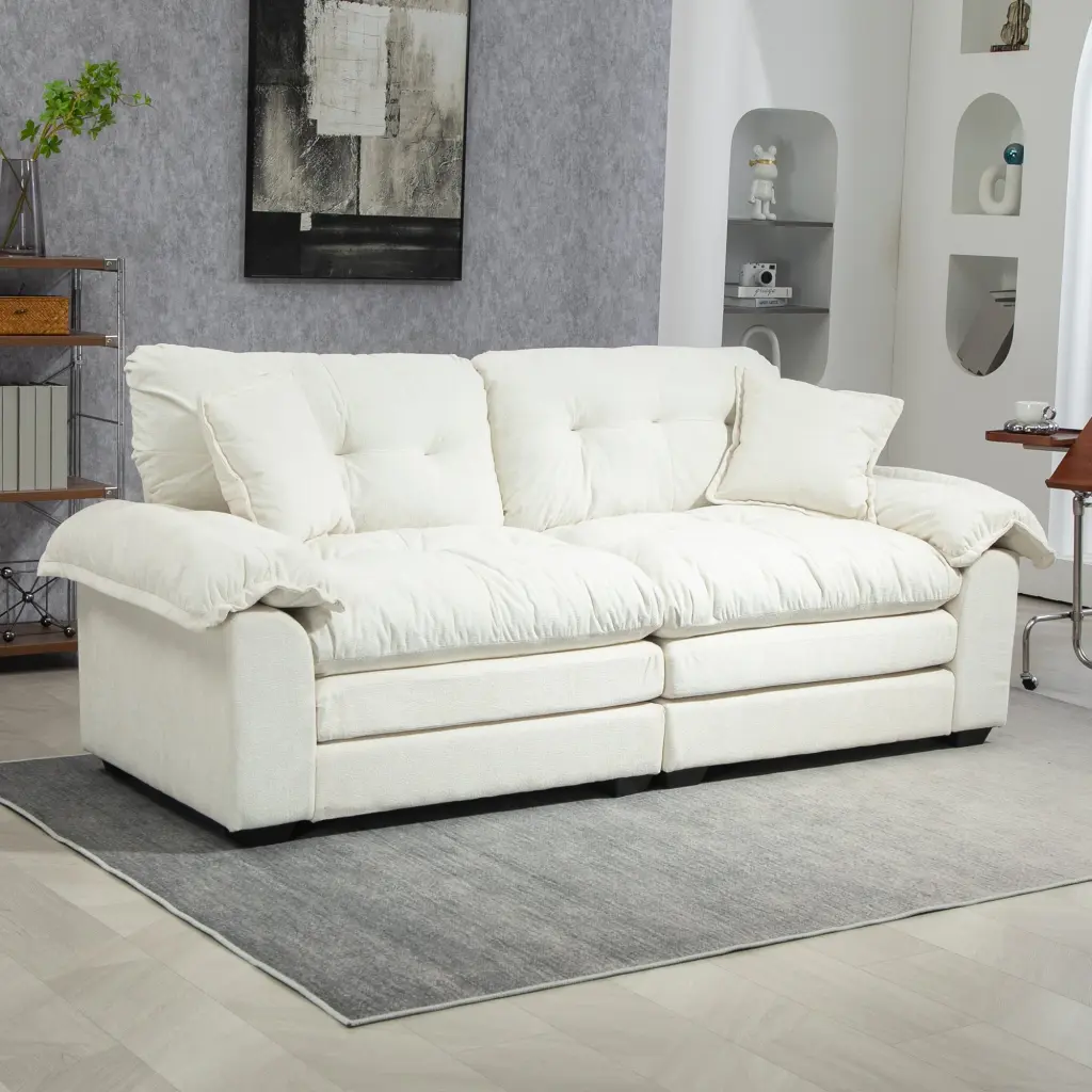 84 Inch Chenille Recliner Sofa Loveseat Deep Seats and USB Ports homemax