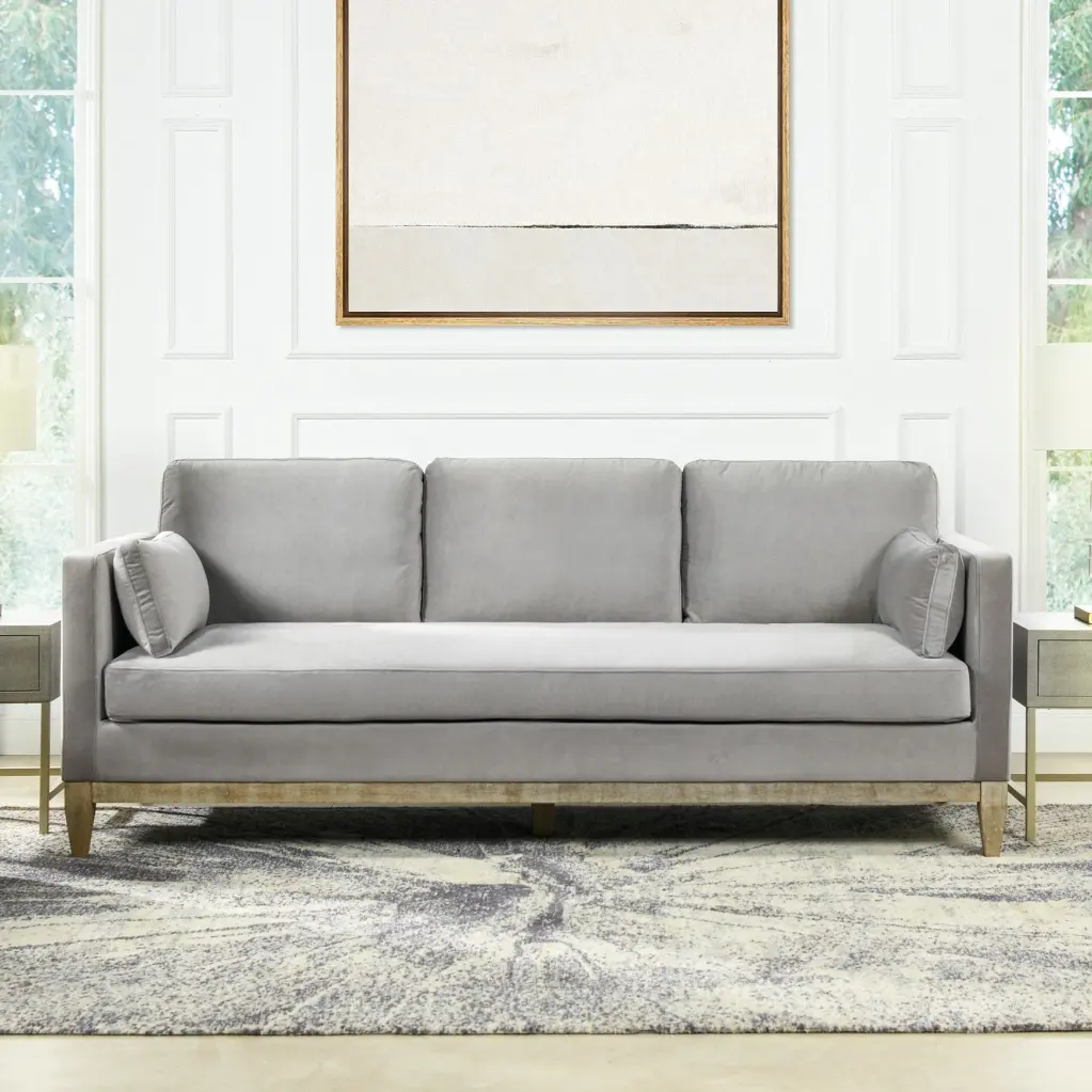 Knox 84 Modern Farmhouse Sofa Opal Grey Velvet Gray Timber Foam Velvet jennifer taylor home