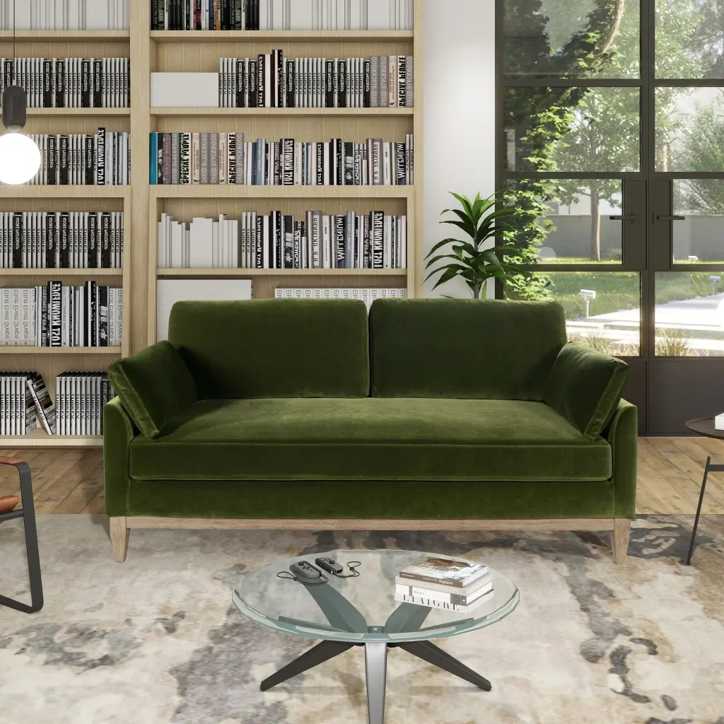 Pasadena 75.5 Inch Modern Farmhouse Sofa Olive Green Performance Velvet jennifer taylor home