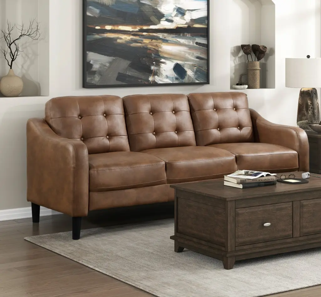 Brown Sleek Microfiber Upholstered 1Pc Sofa Button Tufted Contoured Design kanepe