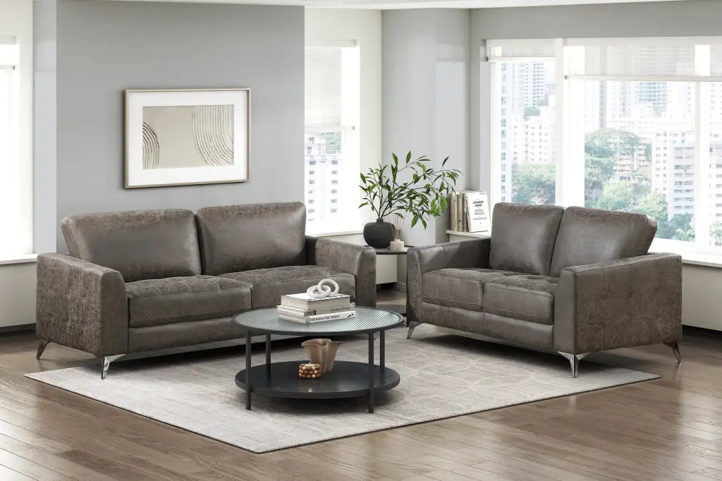 Elegant Modern 2 Piece Sofa Set Brownish Gray Microfiber Upholstery kanepe