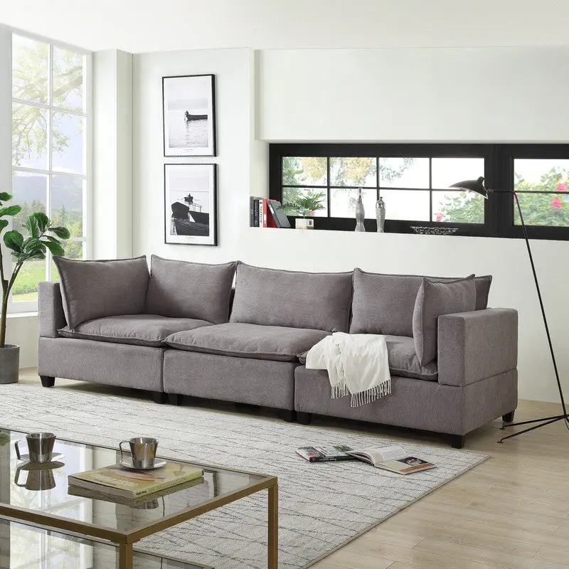 Madison 120.5 Light Gray Fabric Sofa Couch Light Gray Fabric Living Room Sofa lilola home