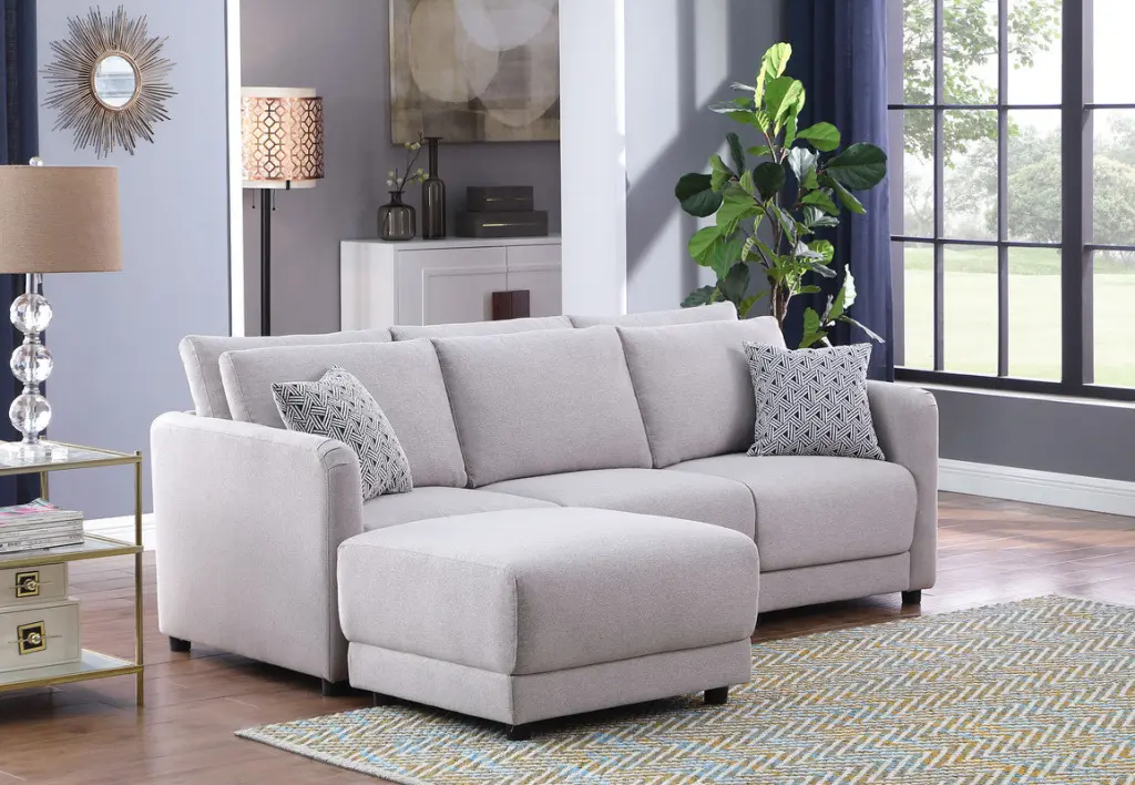 Penelope 85.5 Inch Light Gray Linen Sofa Ottoman and Pillows Living Room Set lilola home