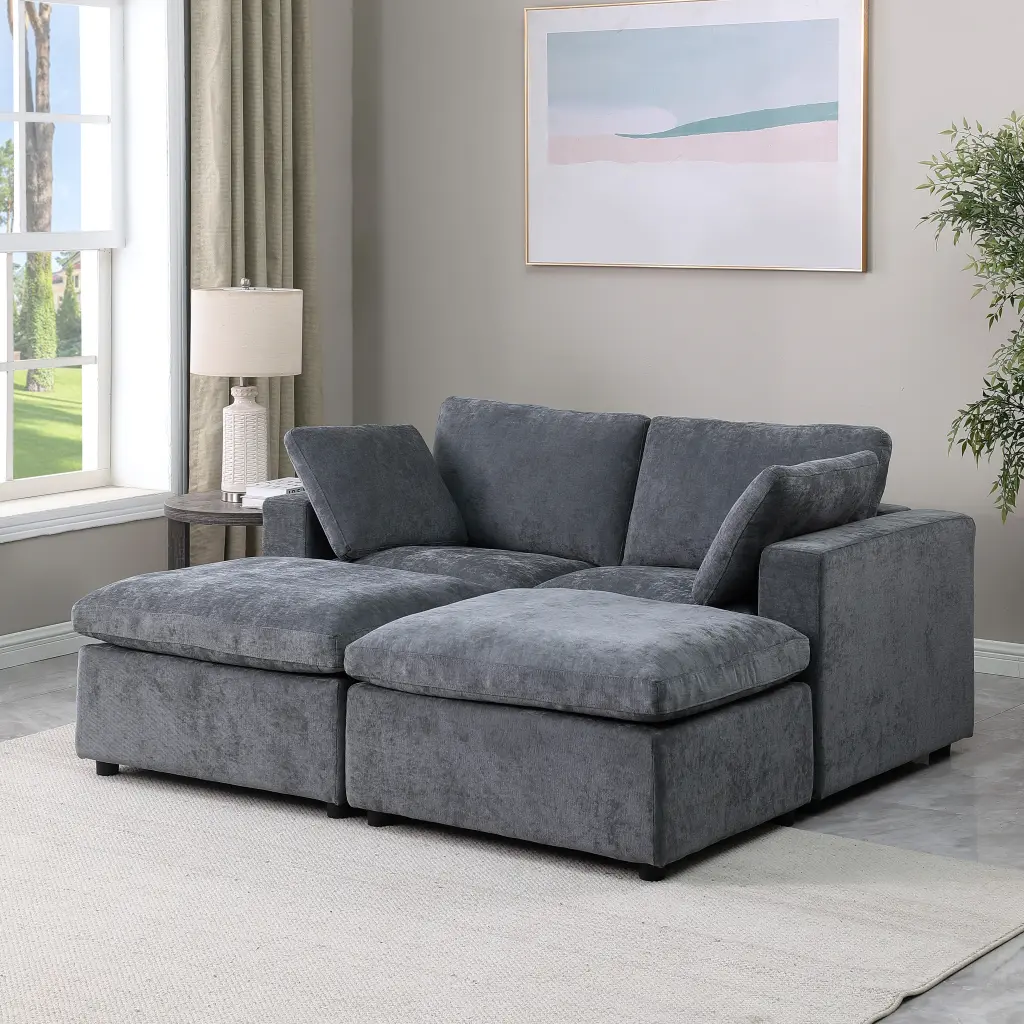 68.5 Inch Loveseat Sofa 2 Ottoman Modular Sleeper Couch Set meiting furniture