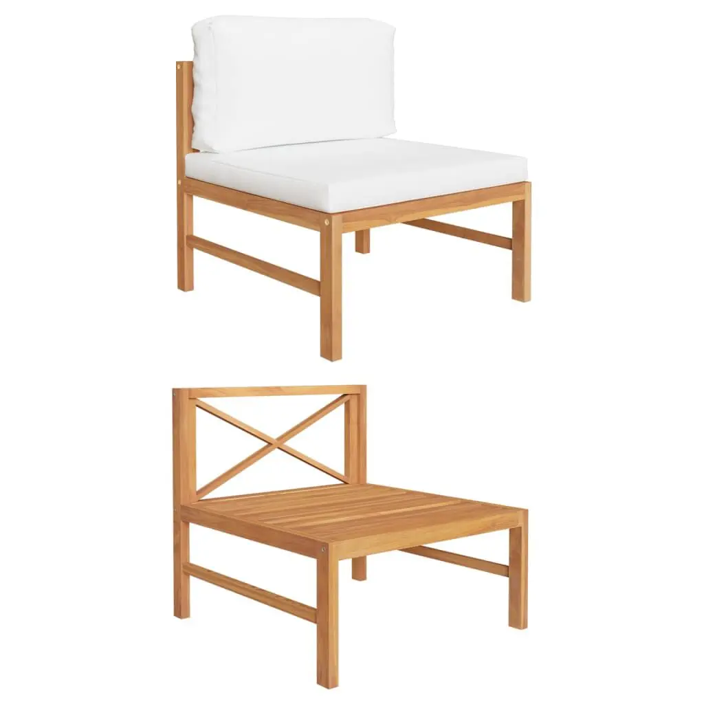Middle Sofa Cream Cushions Solid Teak Wood Living Room Sofa
