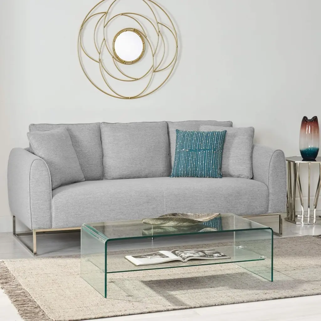 Cozy and Chic 82.75 Inch Gray 2 Seater Sofa Silver Legs nh-echo-can