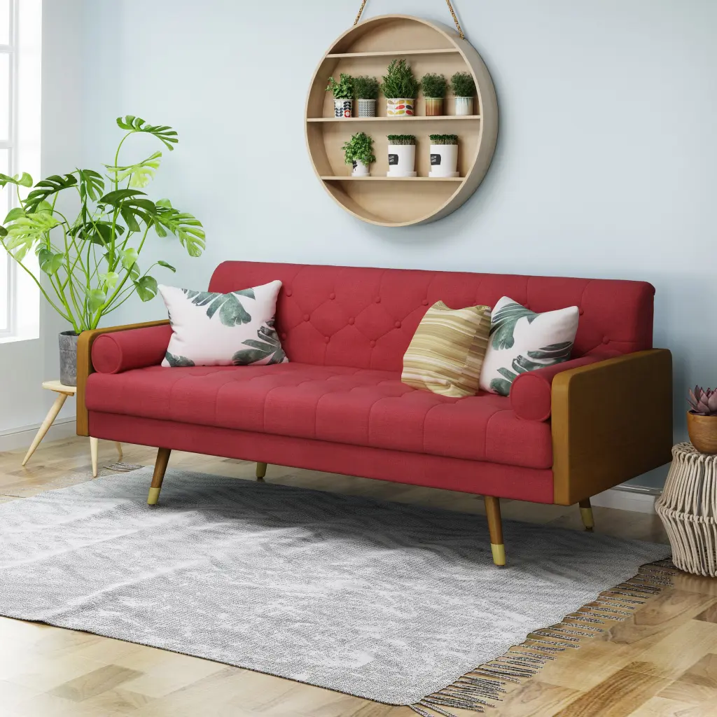 Aidan Mid Century Modern Tufted Red Sofa Living Room nh-inmax
