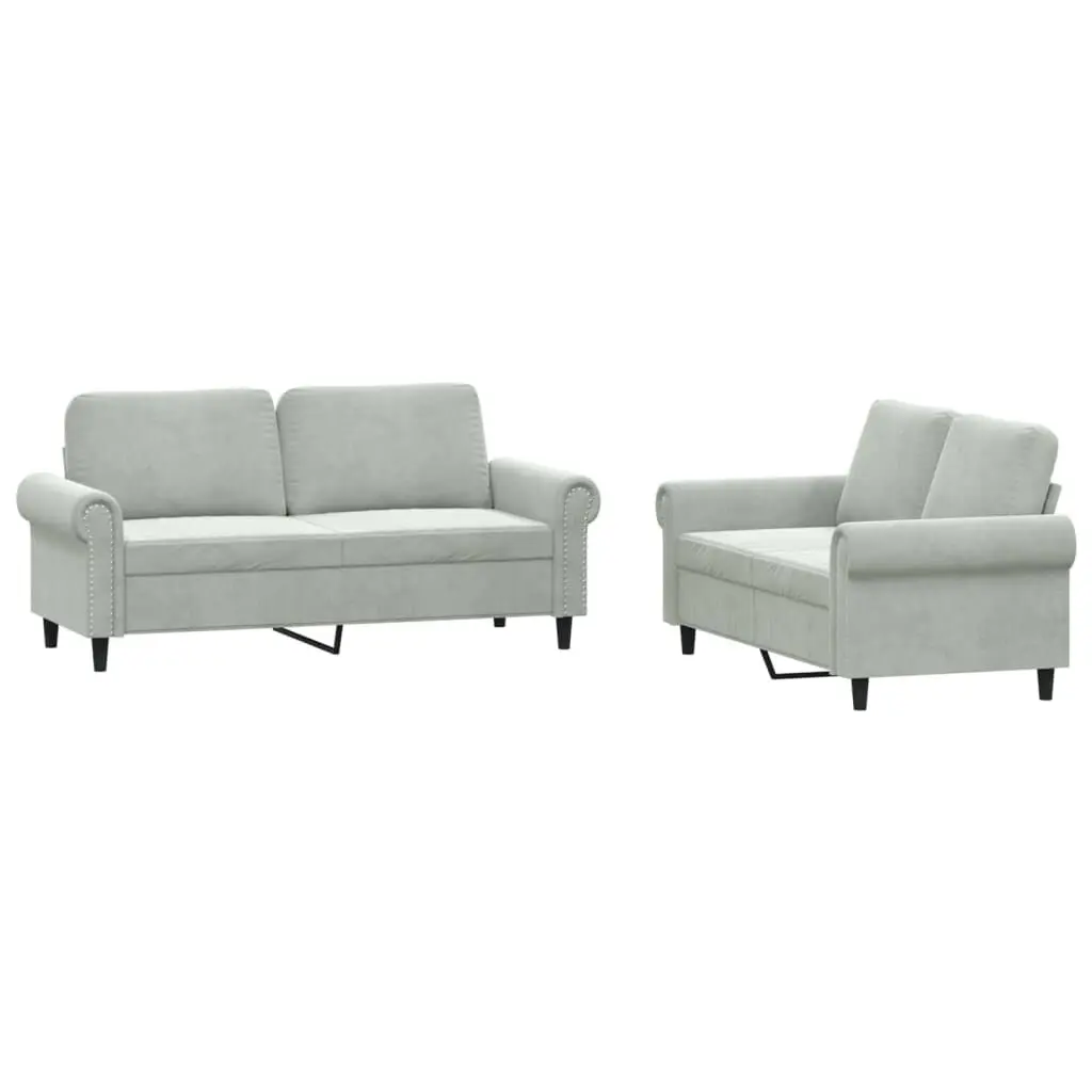 2 Piece Light Gray Velvet Sofa Set Cushions Living Room